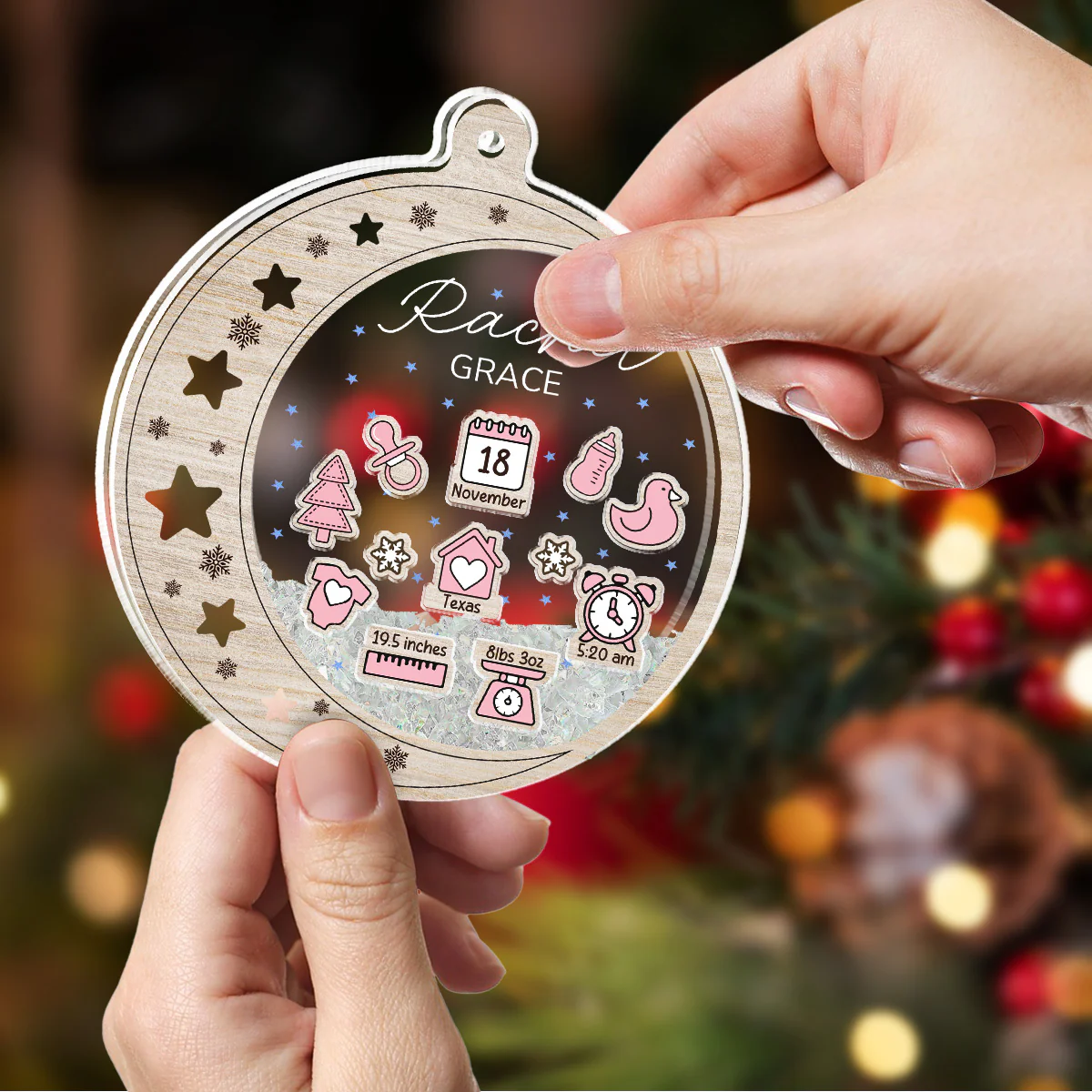 Newborn Birth Stats Ornament - Personalized Custom Acrylic Shaker Ornament - Image 5