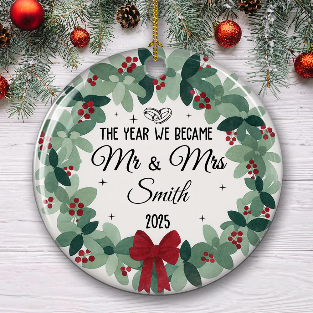 Newlywed Bride Groom - Personalized Custom Ceramic Ornament - Image 4