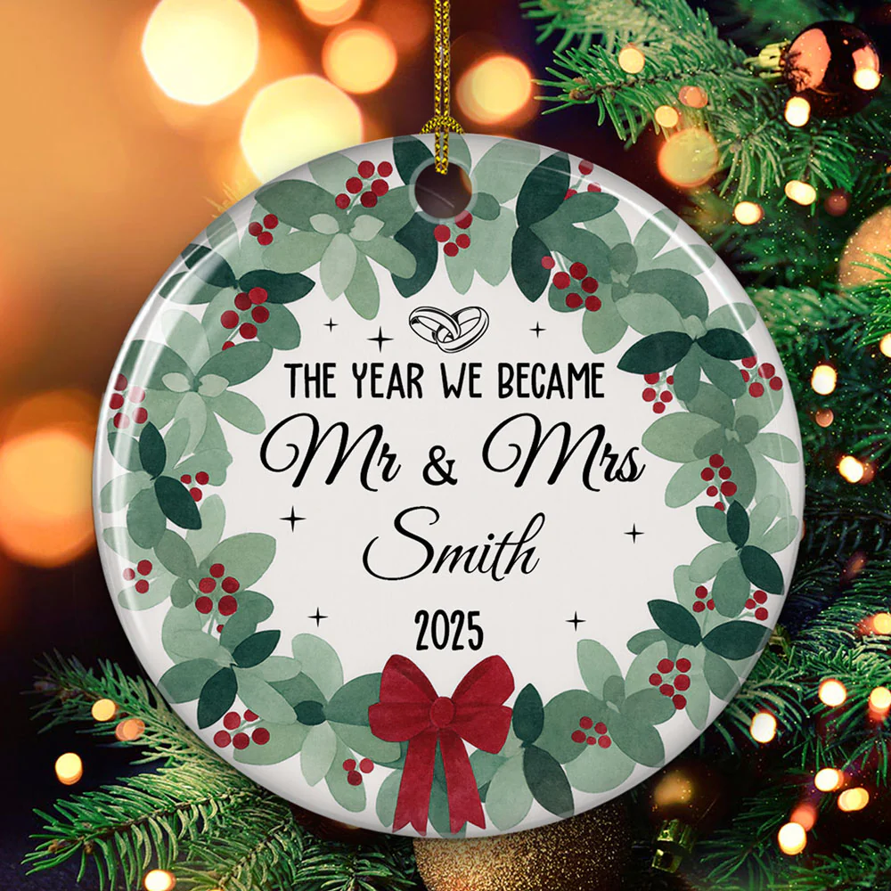 Newlywed Bride Groom - Personalized Custom Ceramic Ornament - Image 5