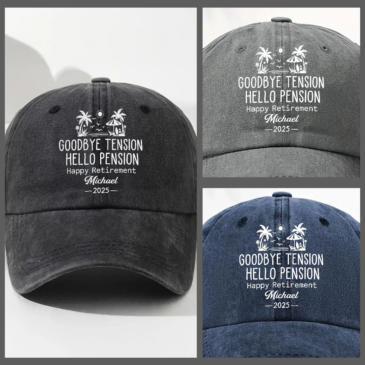 No Alarm Clocks Anymore - Personalized Custom Vintage Washed Denim Cap - Image 4