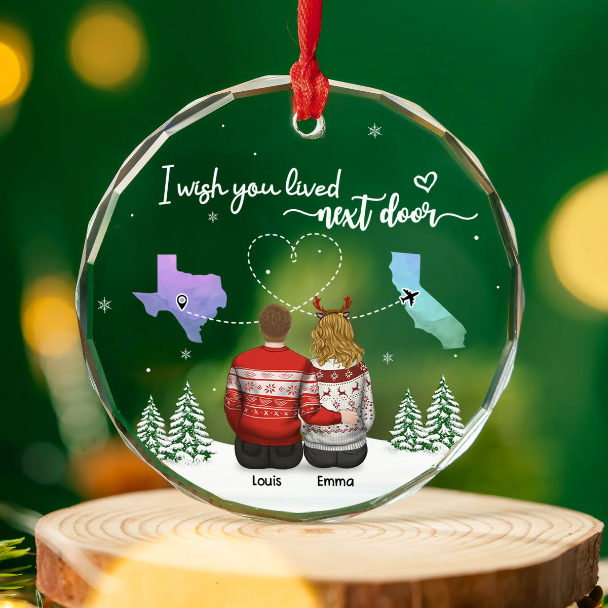 No Distance Between Friends - Personalized Custom Glass Ornament - Image 4