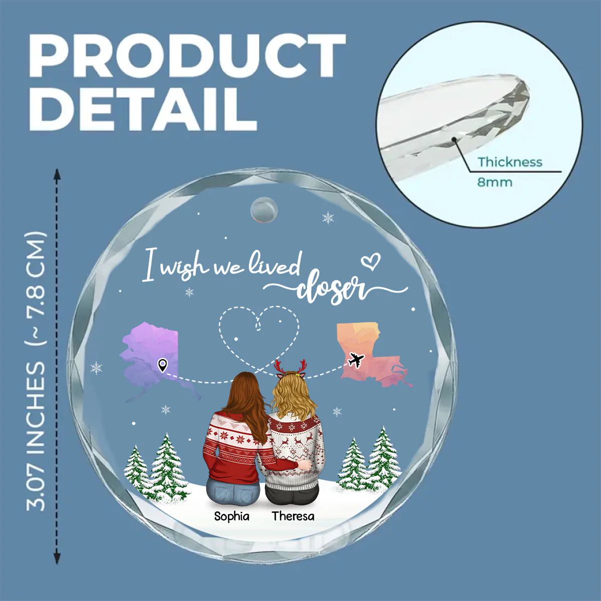 No Distance Between Friends - Personalized Custom Glass Ornament - Image 5