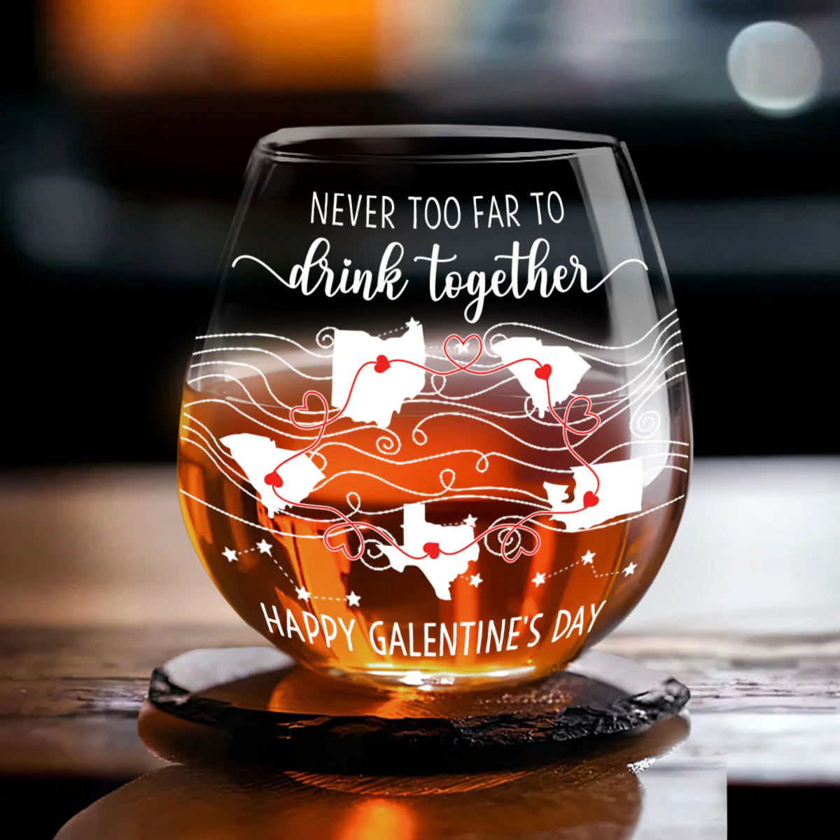 No Distance Can Dim The Light Of Us - Personalized Custom Wine Glass - Image 4
