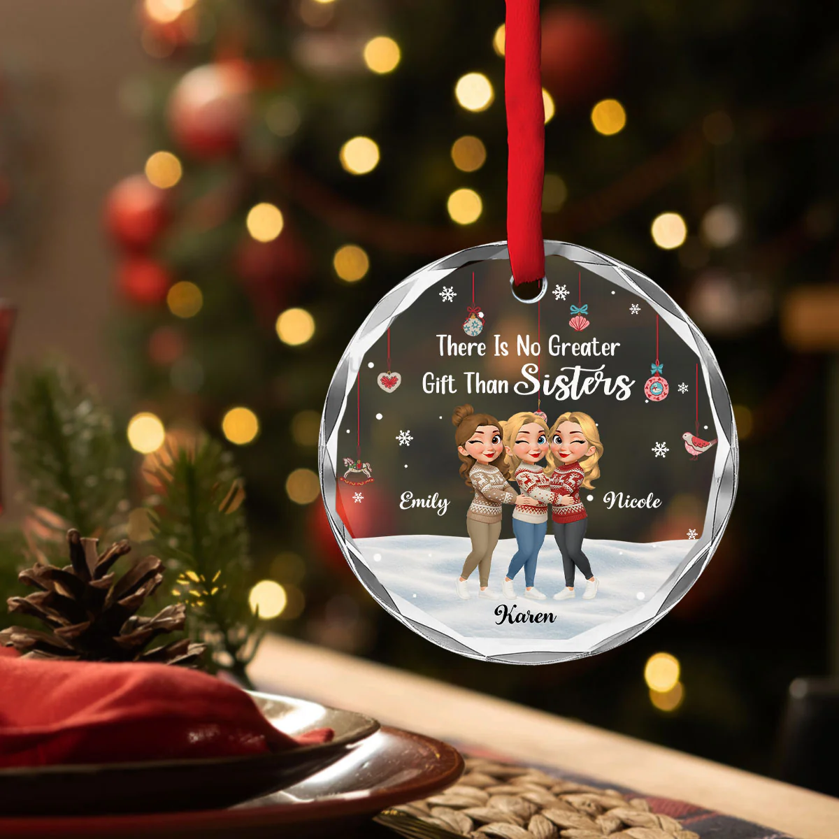 No Greater Gift Than Sisters - Personalized Custom Glass Ornament - Image 3