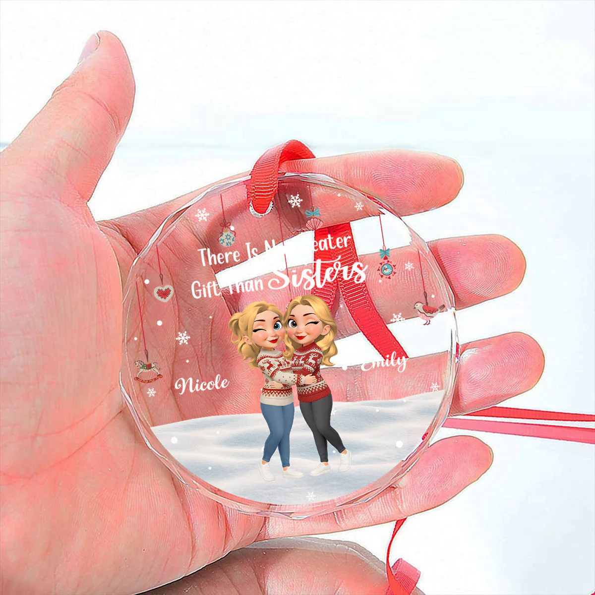 No Greater Gift Than Sisters - Personalized Custom Glass Ornament - Image 4