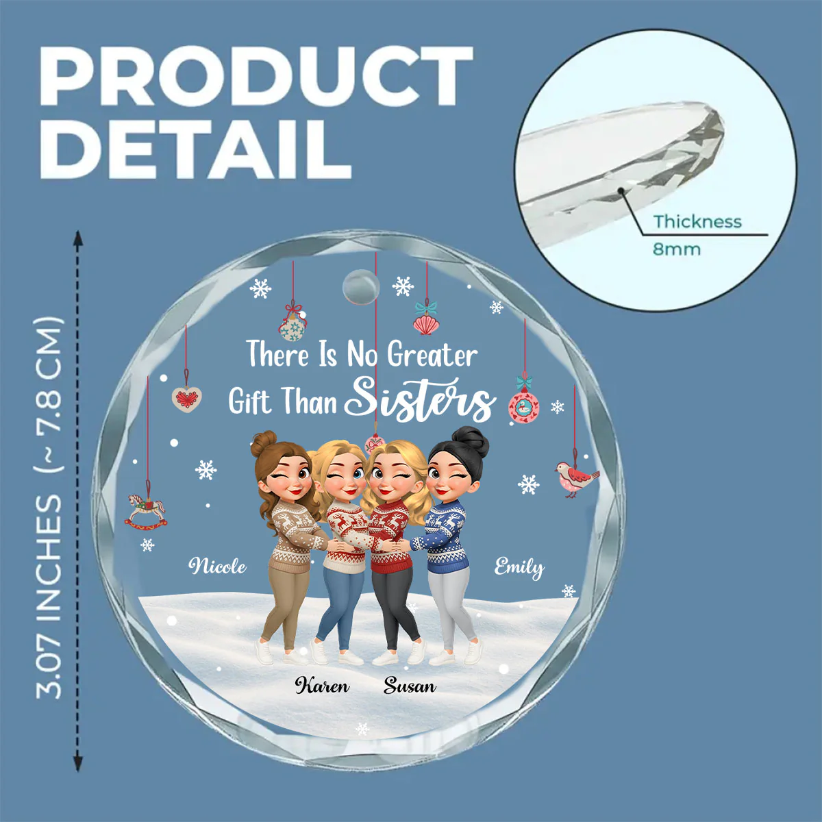 No Greater Gift Than Sisters - Personalized Custom Glass Ornament - Image 5