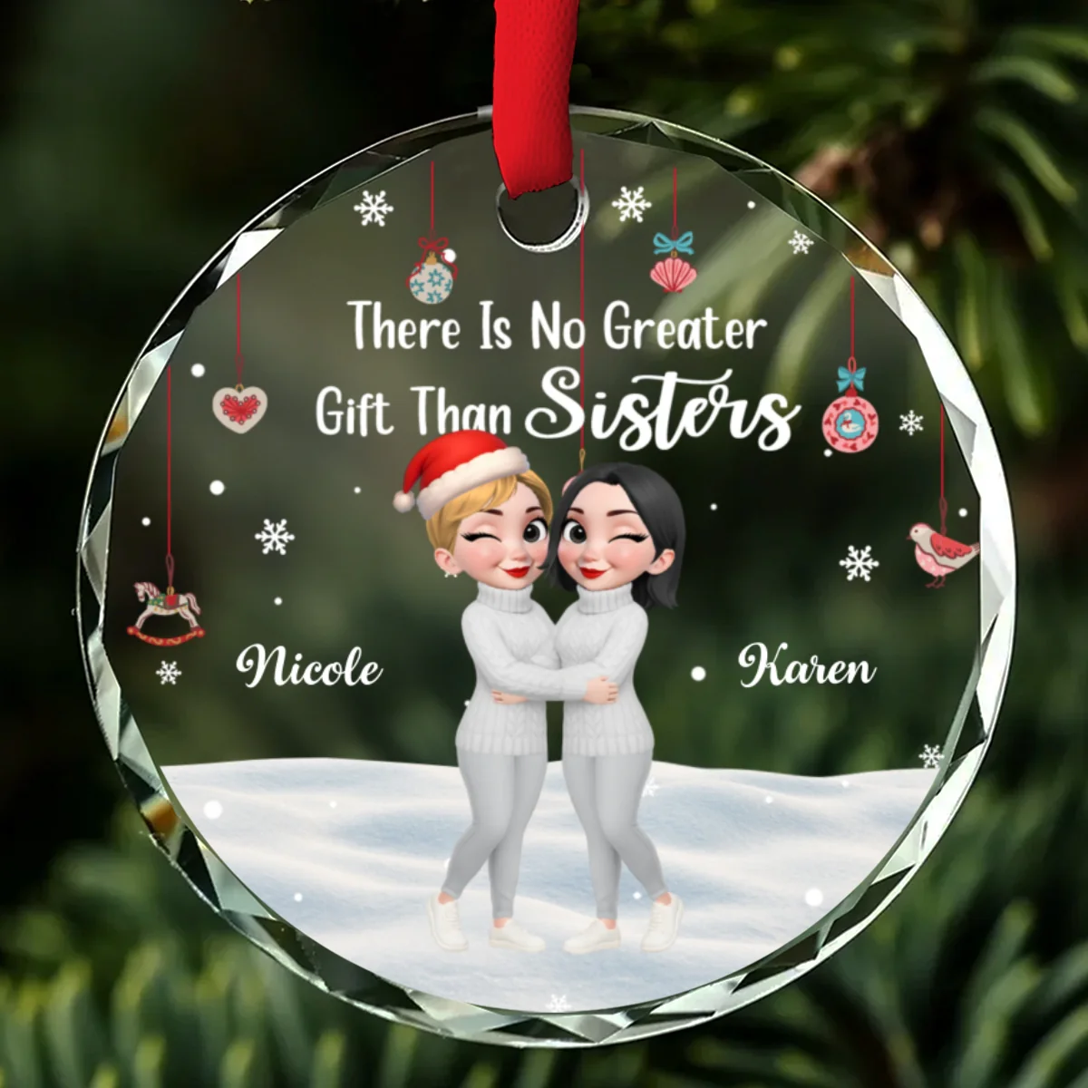 No Greater Gift Than Sisters - Personalized Custom Glass Ornament - Image 6