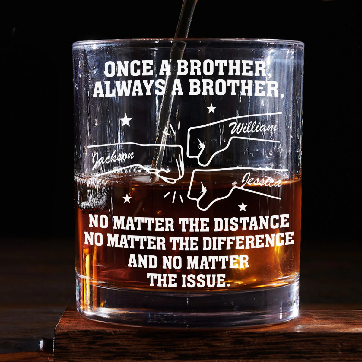 No Matter The Distance - Personalized Custom Whiskey Glass - Image 3