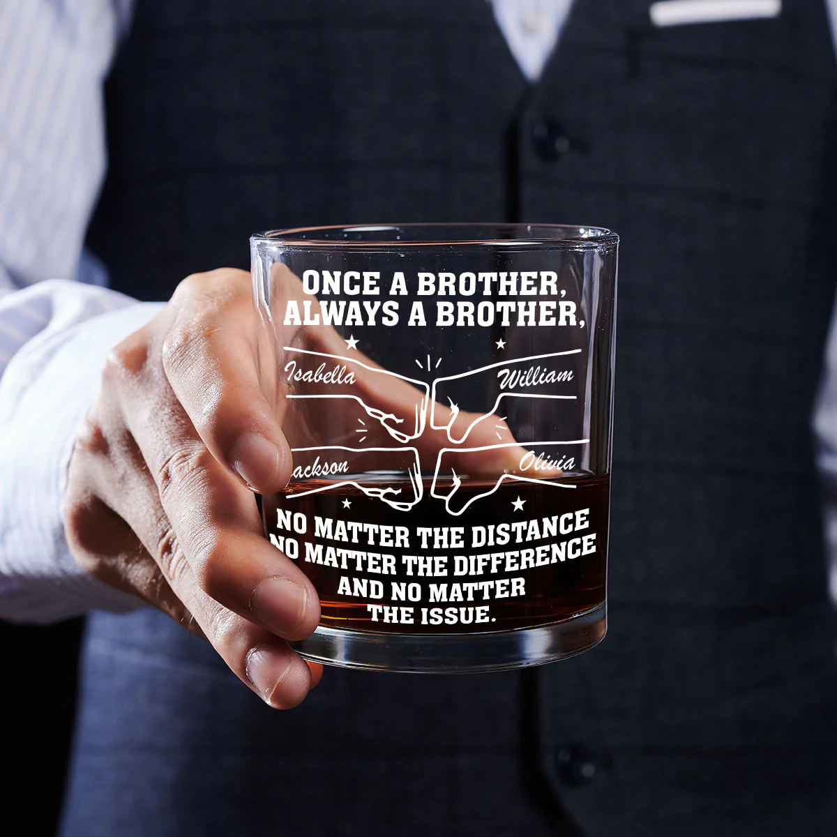 No Matter The Distance - Personalized Custom Whiskey Glass - Image 4