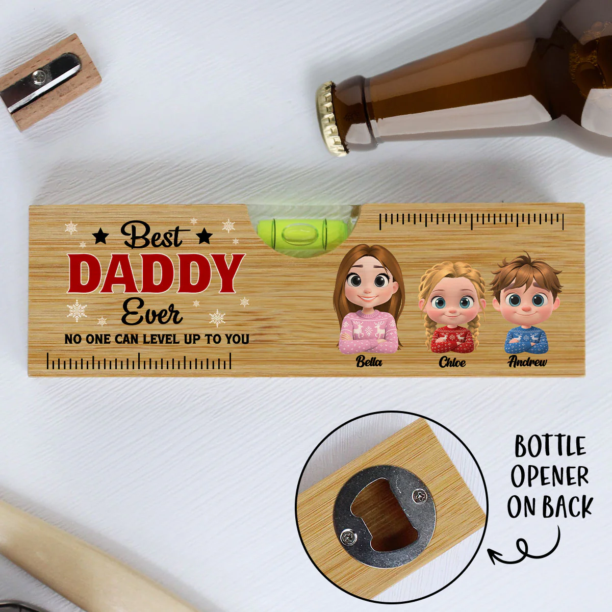 No One Level Up To You Christmas - Personalized Custom Wooden Spirit Level Bottle Opener