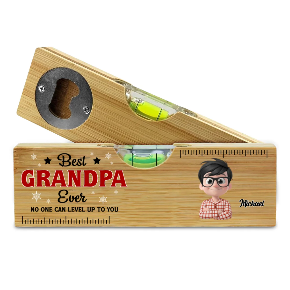 No One Level Up To You Christmas - Personalized Custom Wooden Spirit Level Bottle Opener - Image 7