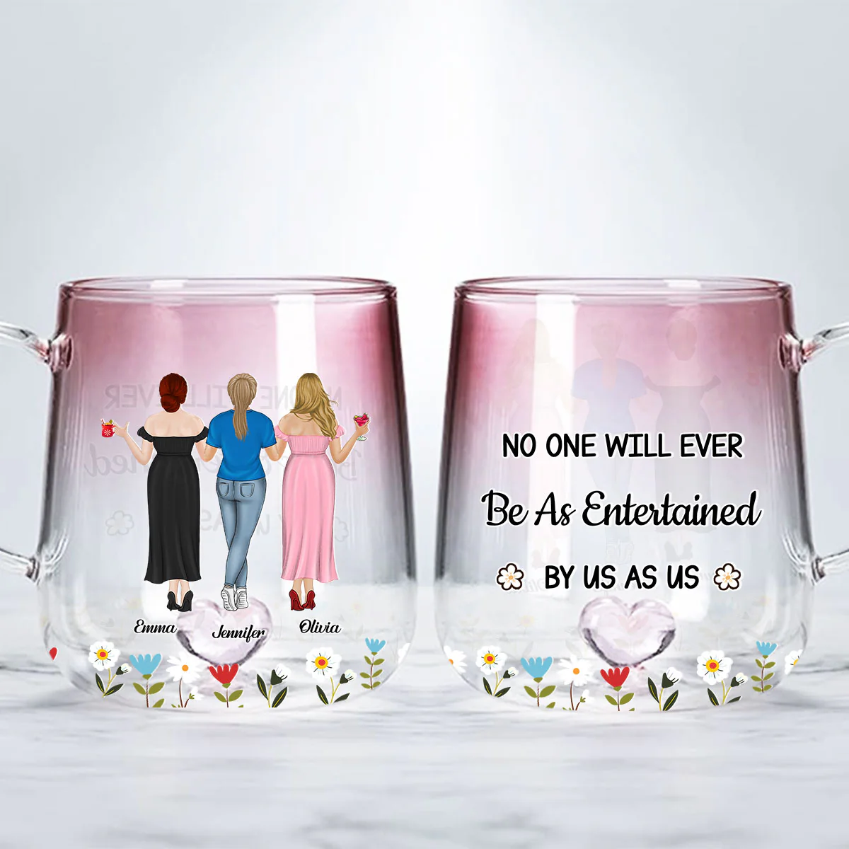 No One Like Us - Personalized Custom Pink Gradient Glass Mug - Image 2