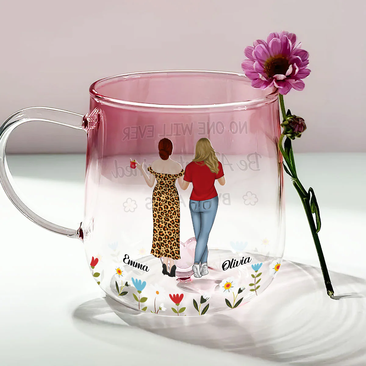 No One Like Us - Personalized Custom Pink Gradient Glass Mug - Image 4