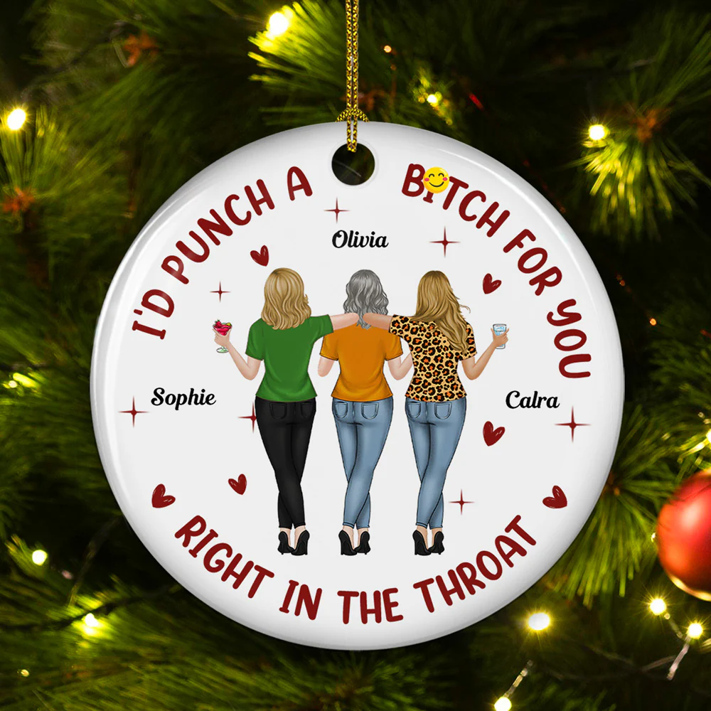 No One Messes With My Bestie - Personalized Custom Ceramic Ornament - Image 3