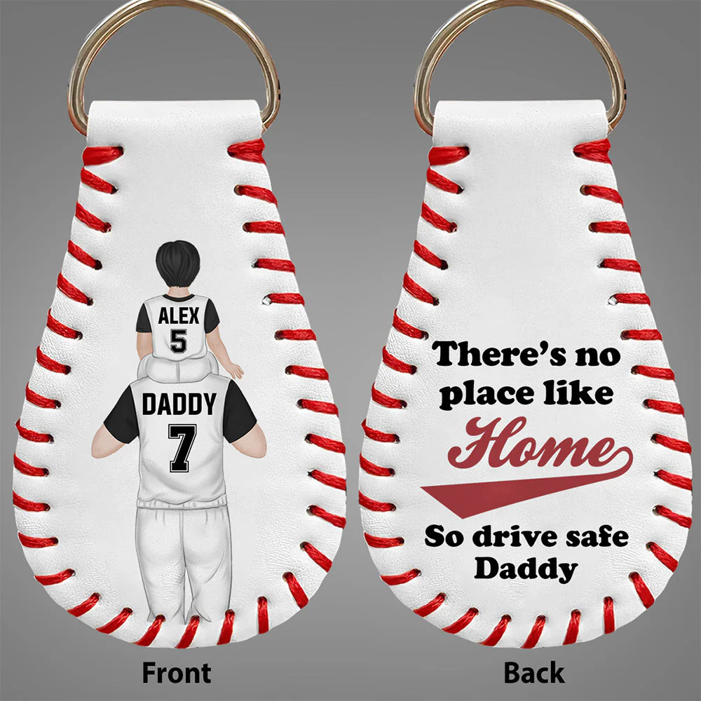 No Place Like Home - Personalized Custom Leather Baseball Keychain