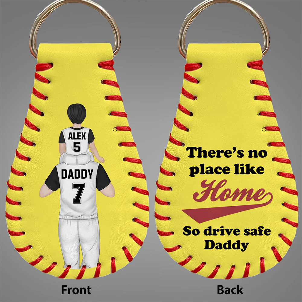No Place Like Home - Personalized Custom Leather Baseball Keychain - Image 2
