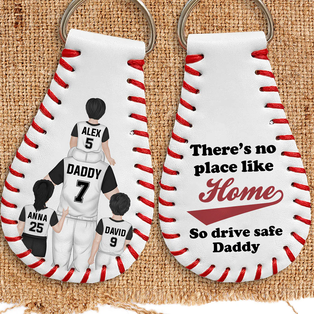 No Place Like Home - Personalized Custom Leather Baseball Keychain - Image 3