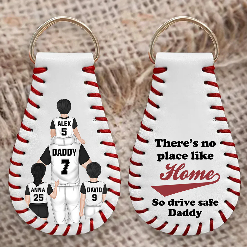 No Place Like Home - Personalized Custom Leather Baseball Keychain - Image 4