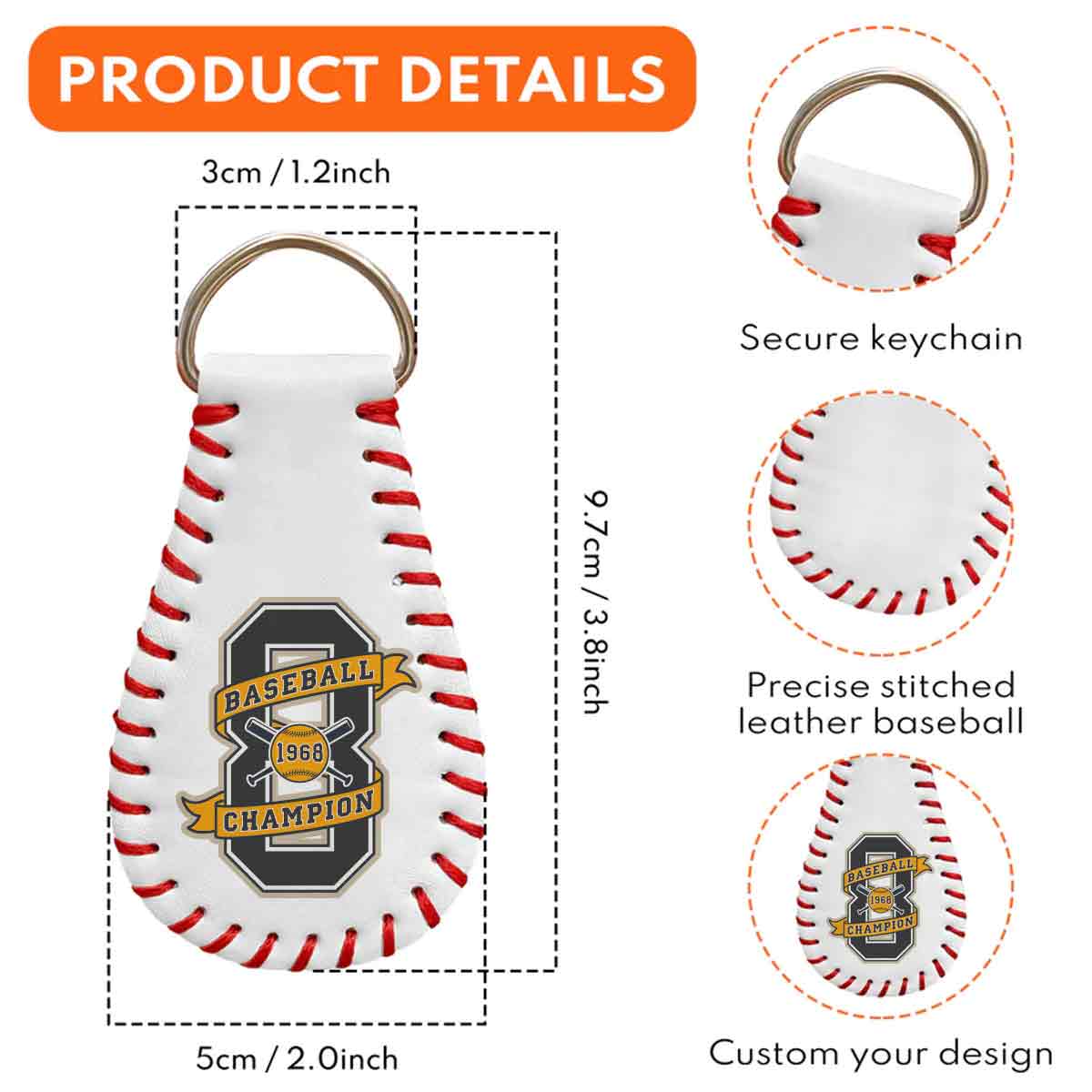 No Place Like Home - Personalized Custom Leather Baseball Keychain - Image 5