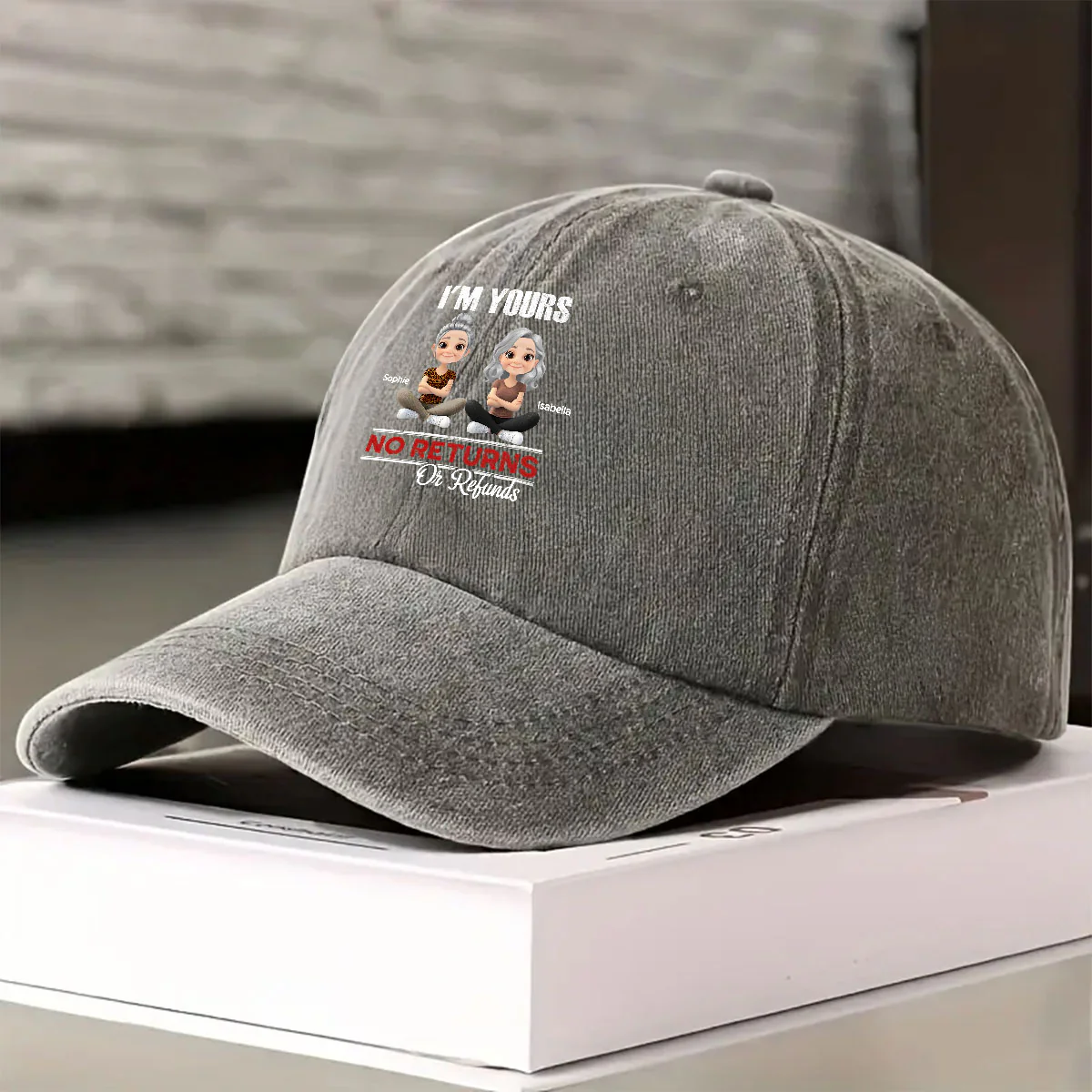 No Refunds 2 - Personalized Custom Vintage Washed Denim Cap - Image 2