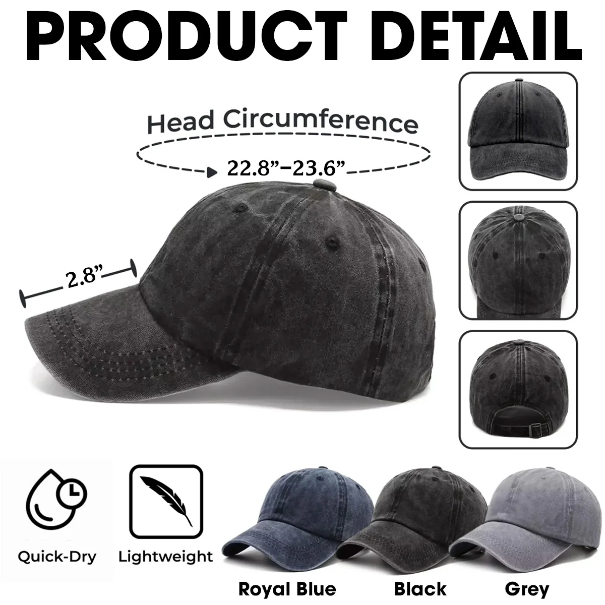 No Refunds 2 - Personalized Custom Vintage Washed Denim Cap - Image 5