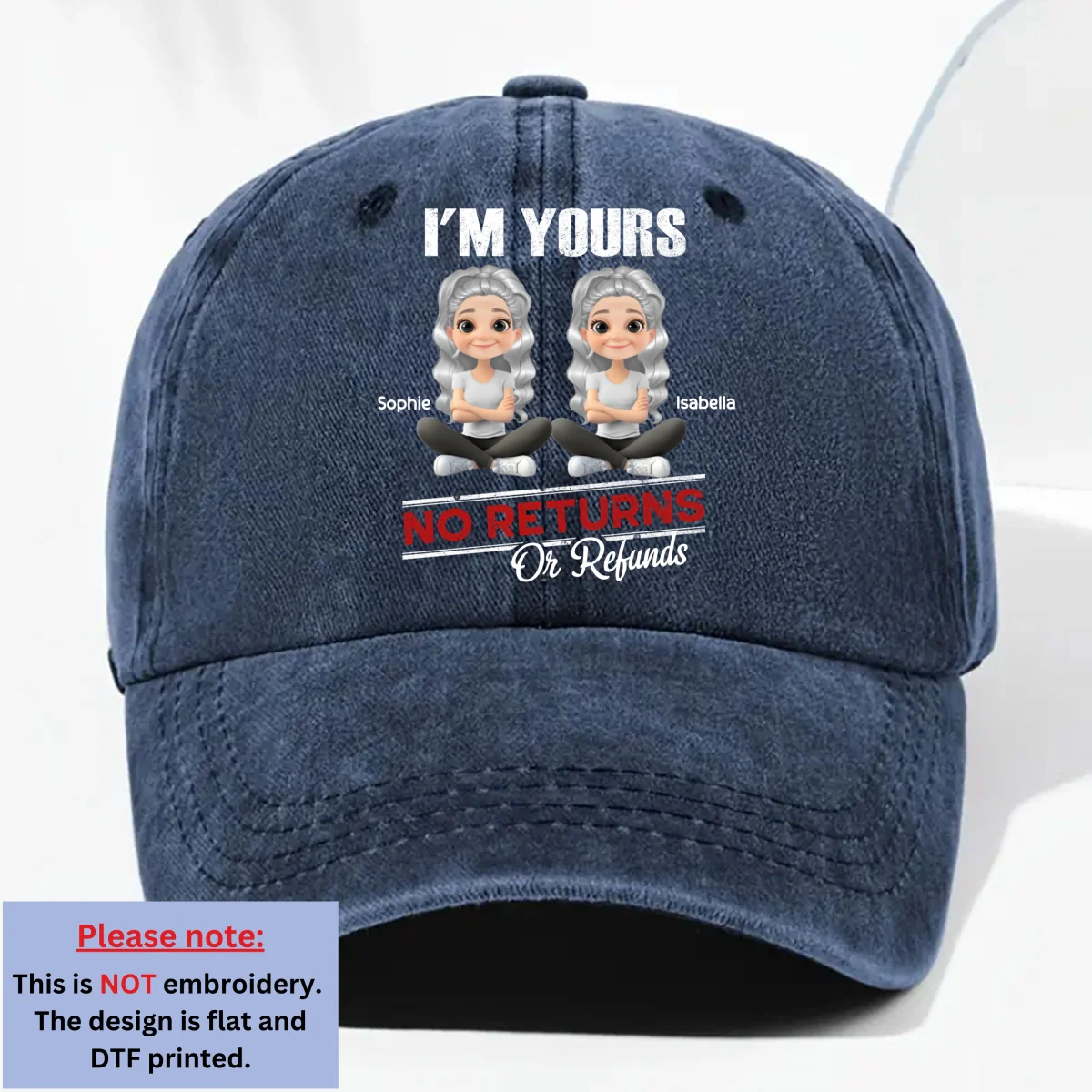 No Refunds 2 - Personalized Custom Vintage Washed Denim Cap - Image 8