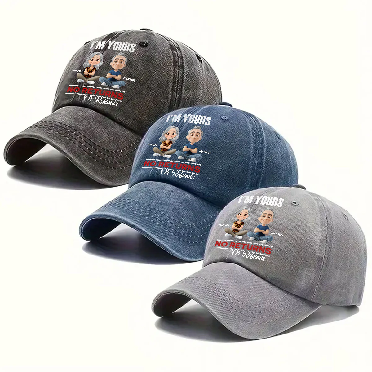 No Refunds - Personalized Custom Vintage Washed Denim Cap - Image 5