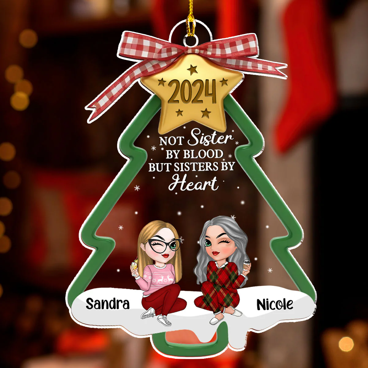 Not Sisters By Blood But By Heart - Personalized Custom Acrylic Ornament - Image 3