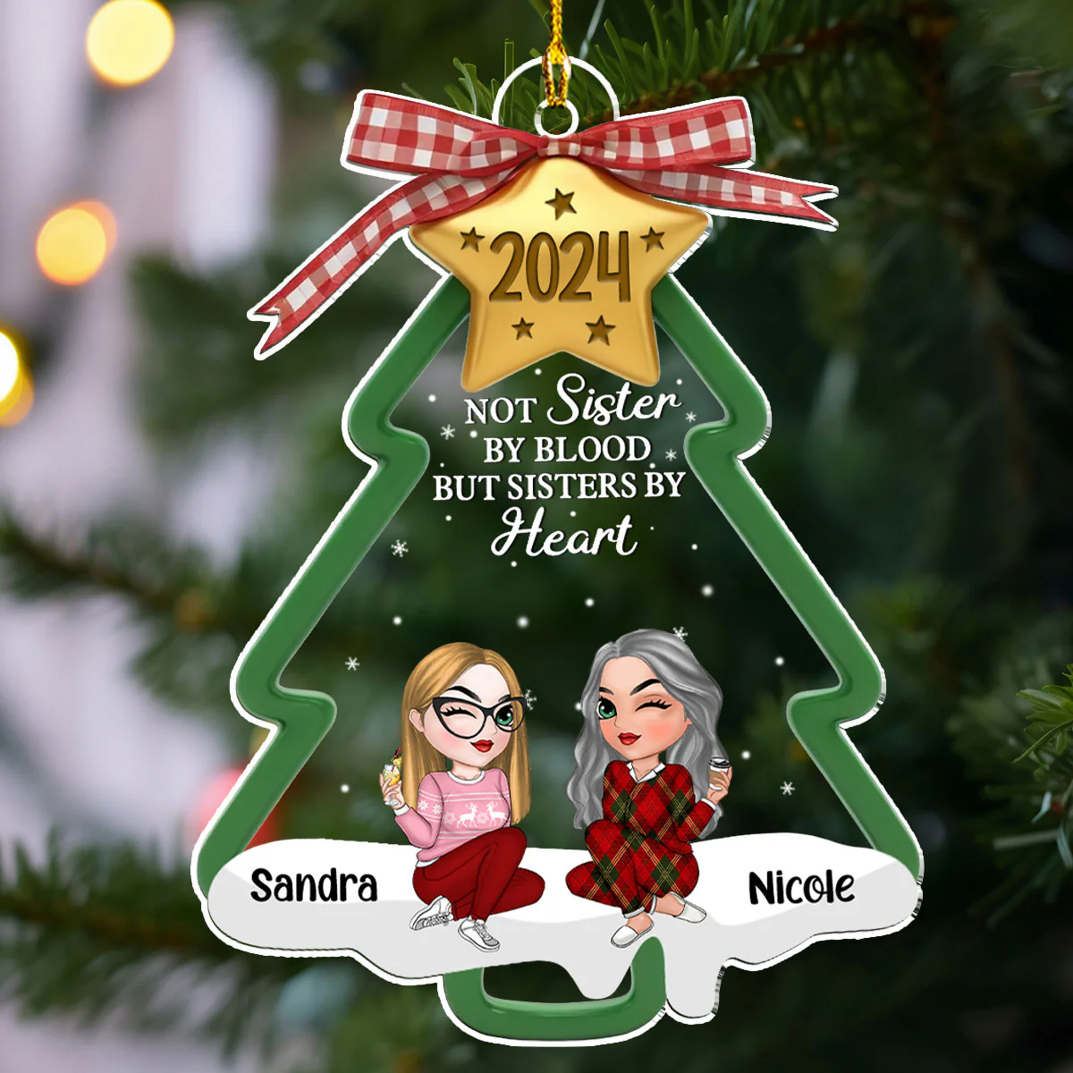 Not Sisters By Blood But By Heart - Personalized Custom Acrylic Ornament - Image 4