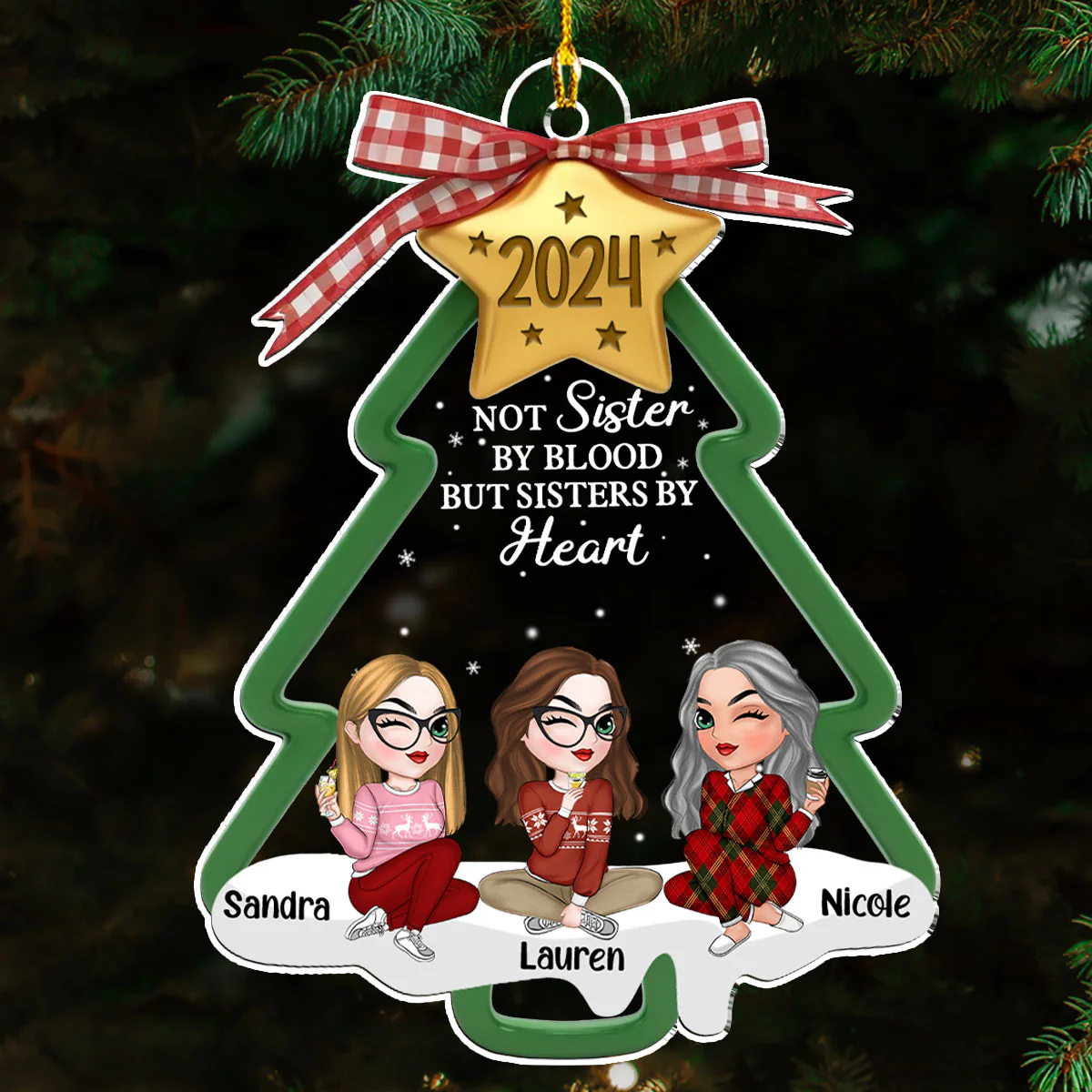 Not Sisters By Blood But By Heart - Personalized Custom Acrylic Ornament - Image 5