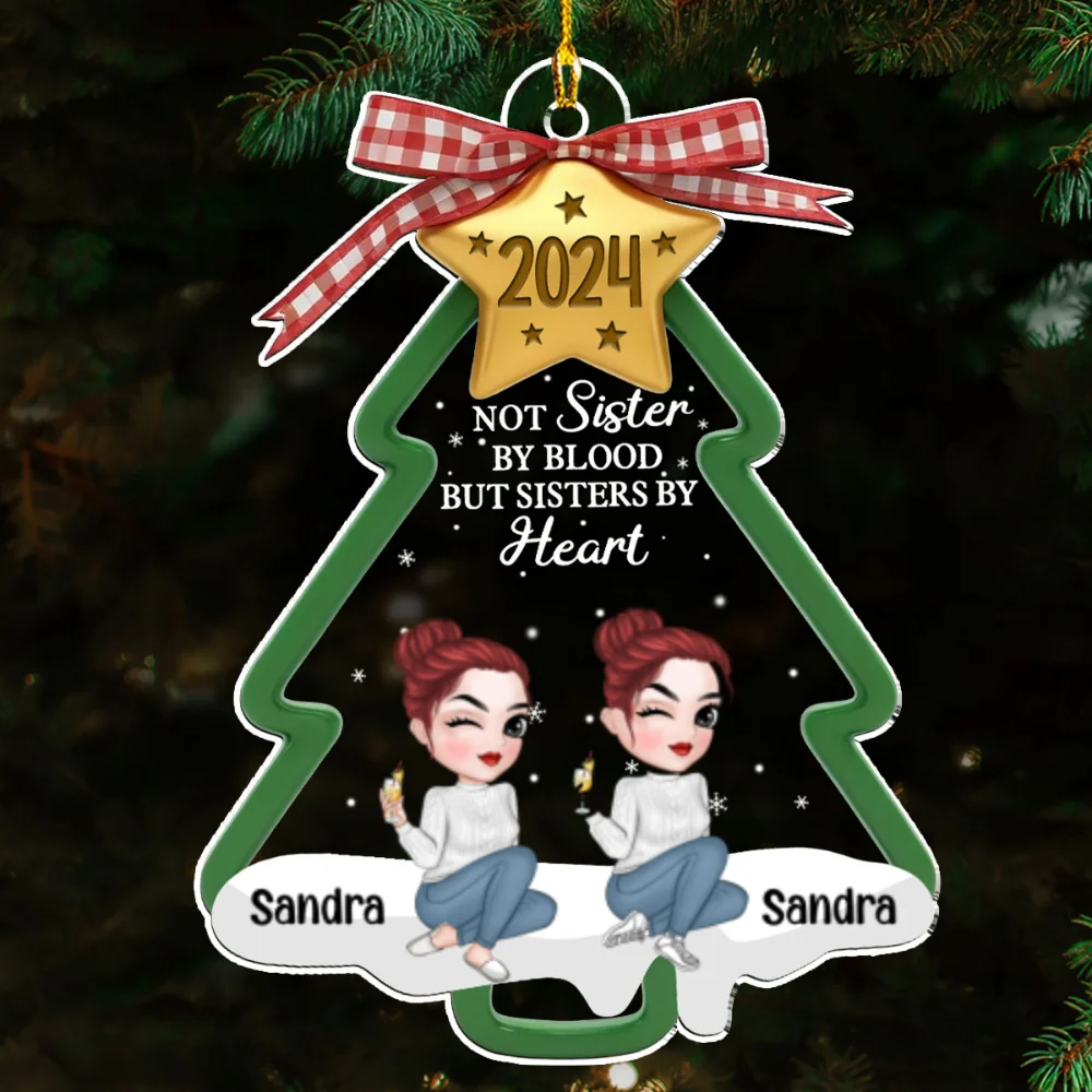 Not Sisters By Blood But By Heart - Personalized Custom Acrylic Ornament - Image 6