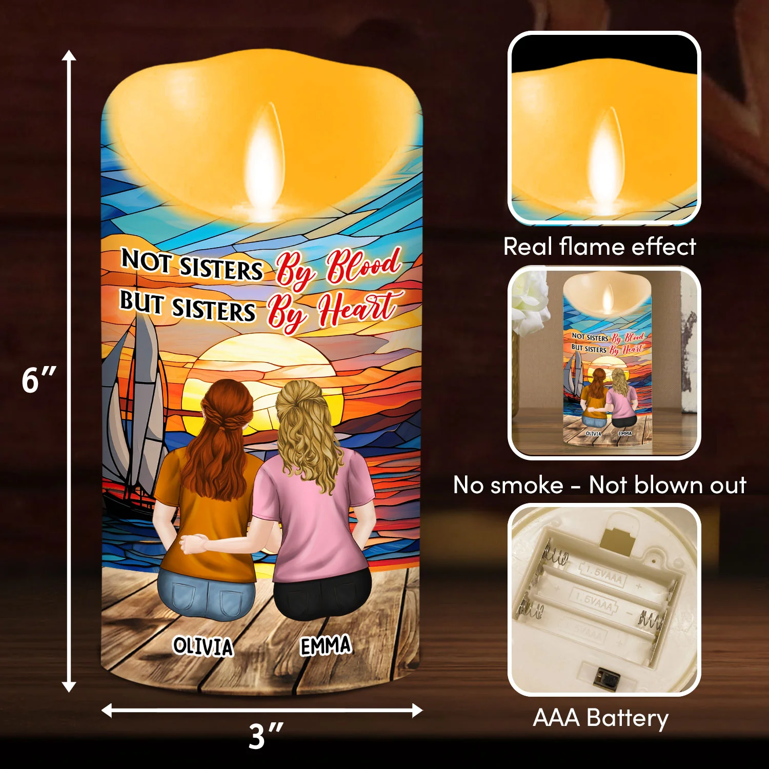 Not Sisters By Blood But Sisters By Heart - Personalized Custom LED Candle - Image 5