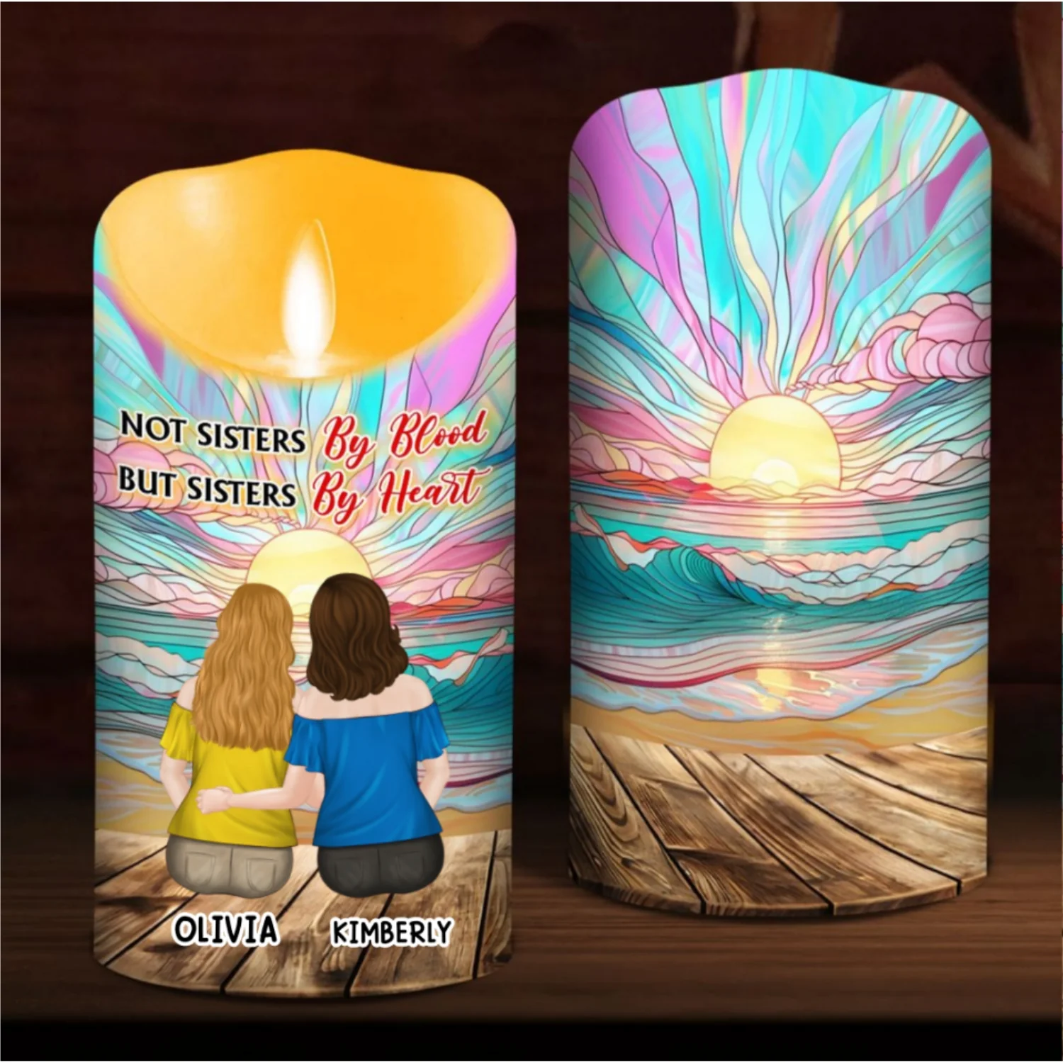 Not Sisters By Blood But Sisters By Heart - Personalized Custom LED Candle - Image 6