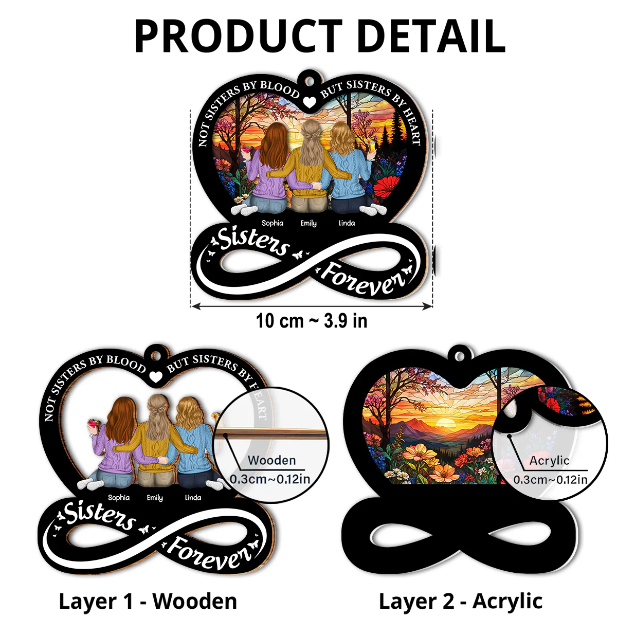 Not Sisters By Blood But Sisters By Heart - Personalized Custom Suncatcher Ornament - Image 6