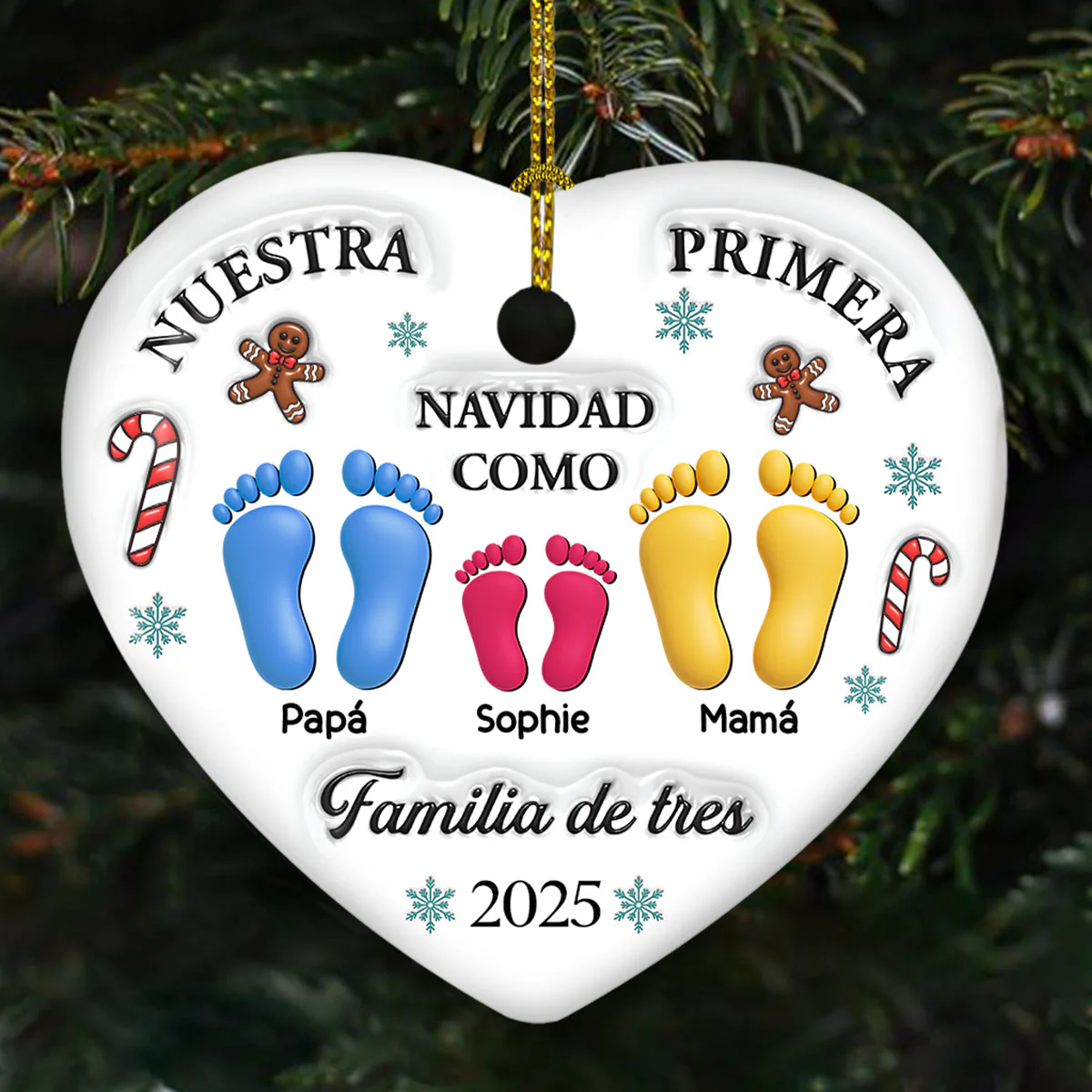 Nuestra Primera Navidad – Adorno de Cerámica Personalizado con Efecto 3D - Image 3