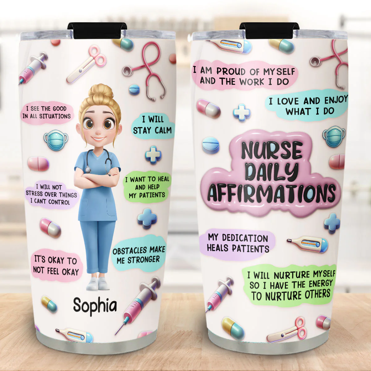 Nurse Daily Affirmations - Personalized Custom 3D Effect Tumbler - Image 4