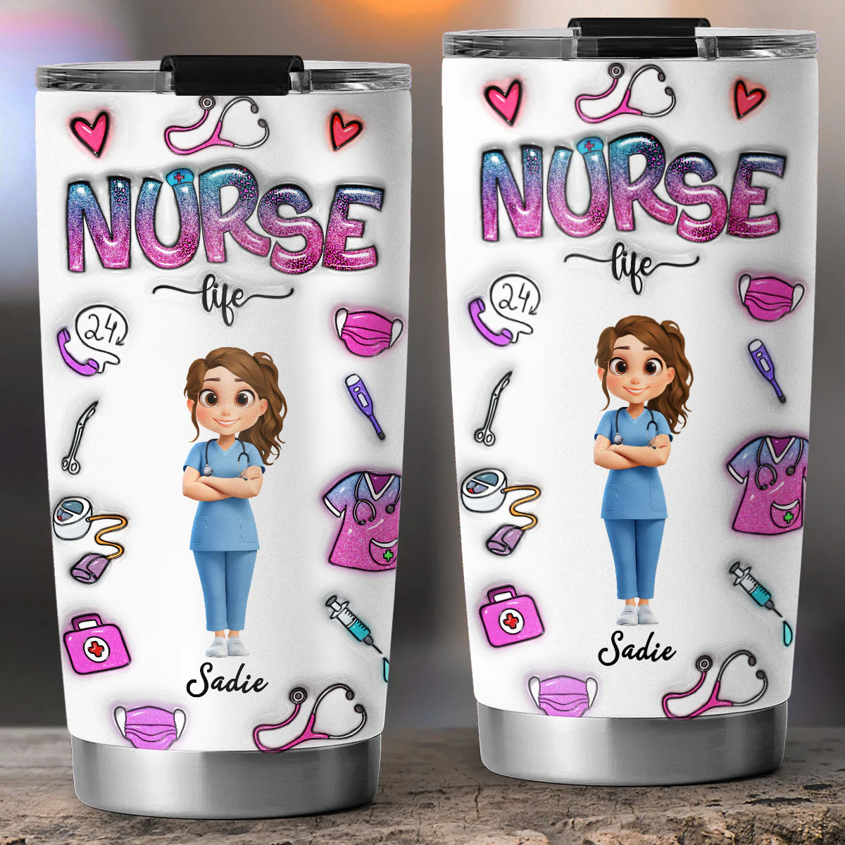 Nurse Life - Personalized Custom 3D Inflated Effect Tumbler - Image 4