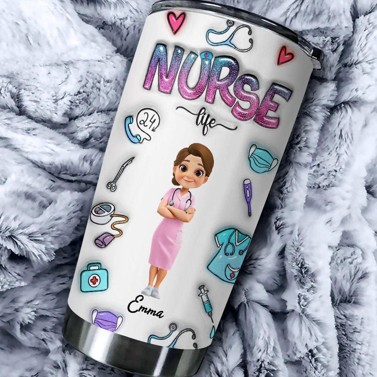 Nurse Life - Personalized Custom 3D Inflated Effect Tumbler - Image 5