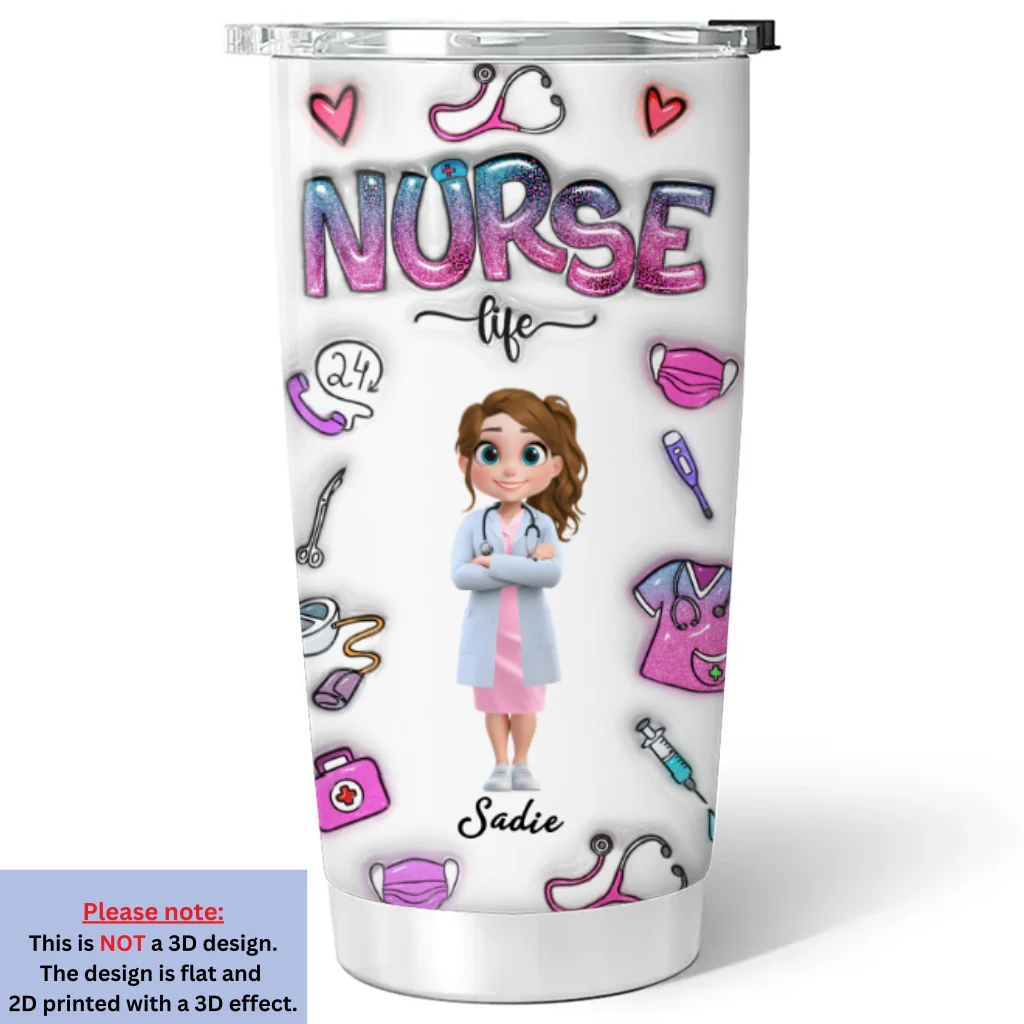 Nurse Life - Personalized Custom 3D Inflated Effect Tumbler - Image 6