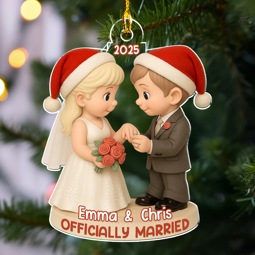 Officially Married - Personalized Custom 3D Effect Acrylic Ornament - Image 5