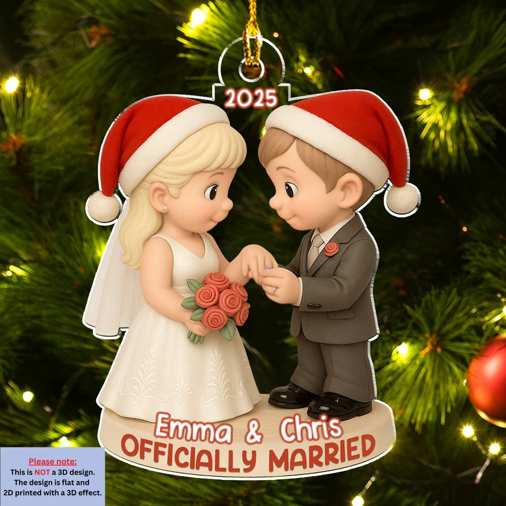 Officially Married - Personalized Custom 3D Effect Acrylic Ornament - Image 7