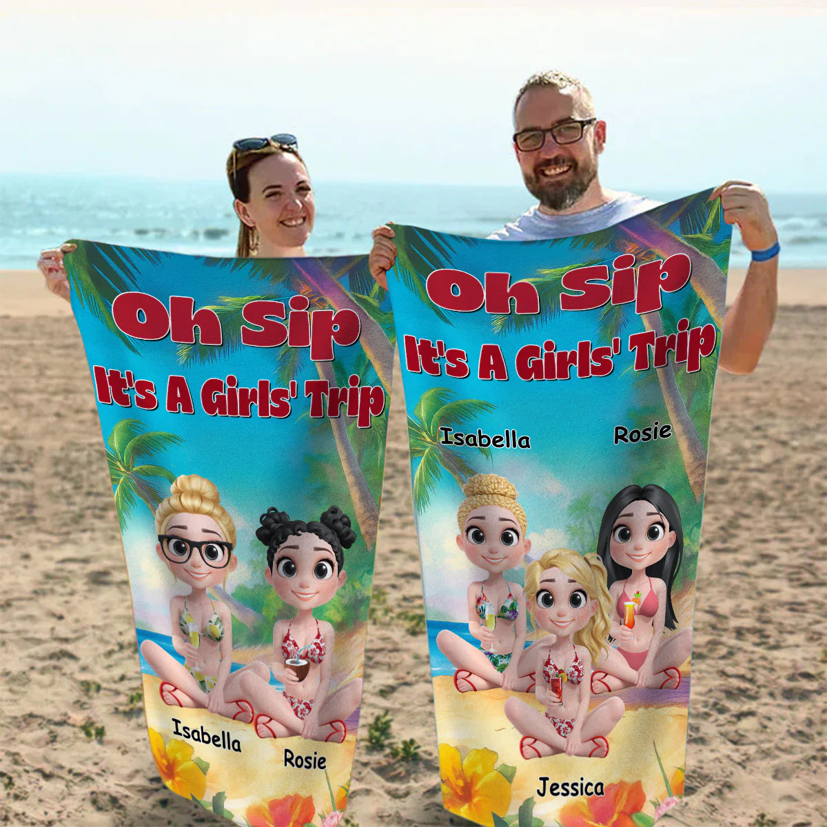 Oh Sip Girl Trip - Personalized Custom Beach Towel - Image 4