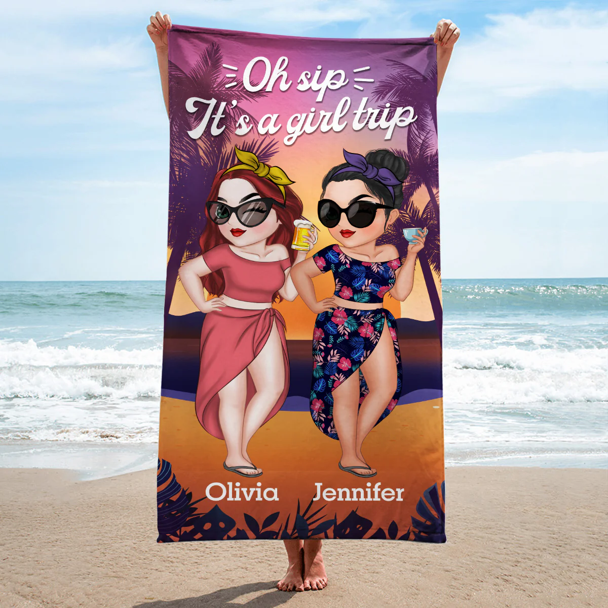 Oh Sip Its A Girl Trip - Personalized Custom Beach Towel