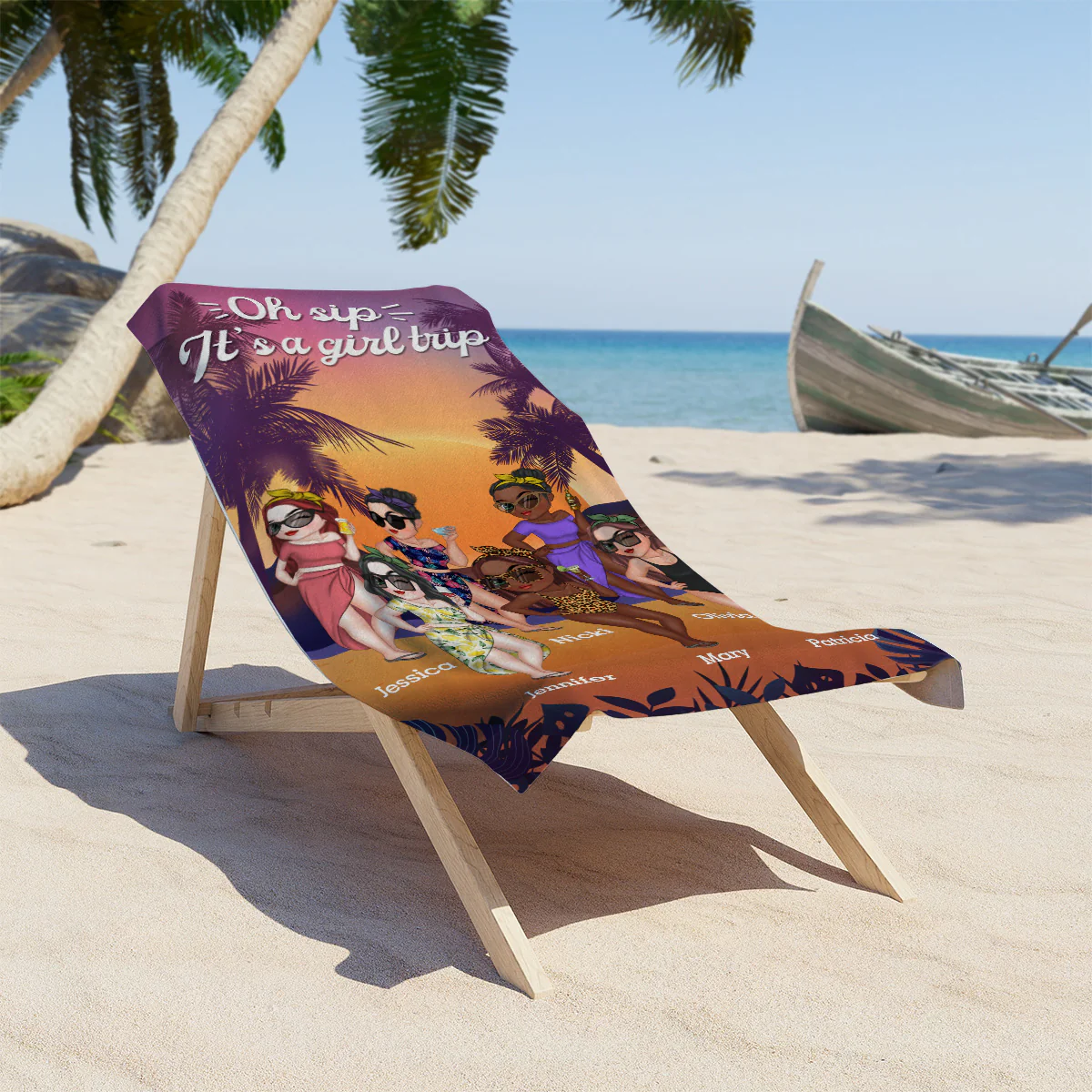 Oh Sip Its A Girl Trip - Personalized Custom Beach Towel - Image 4