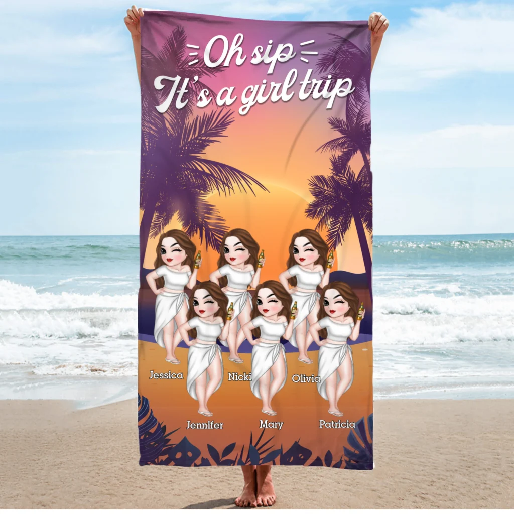 Oh Sip Its A Girl Trip - Personalized Custom Beach Towel - Image 5