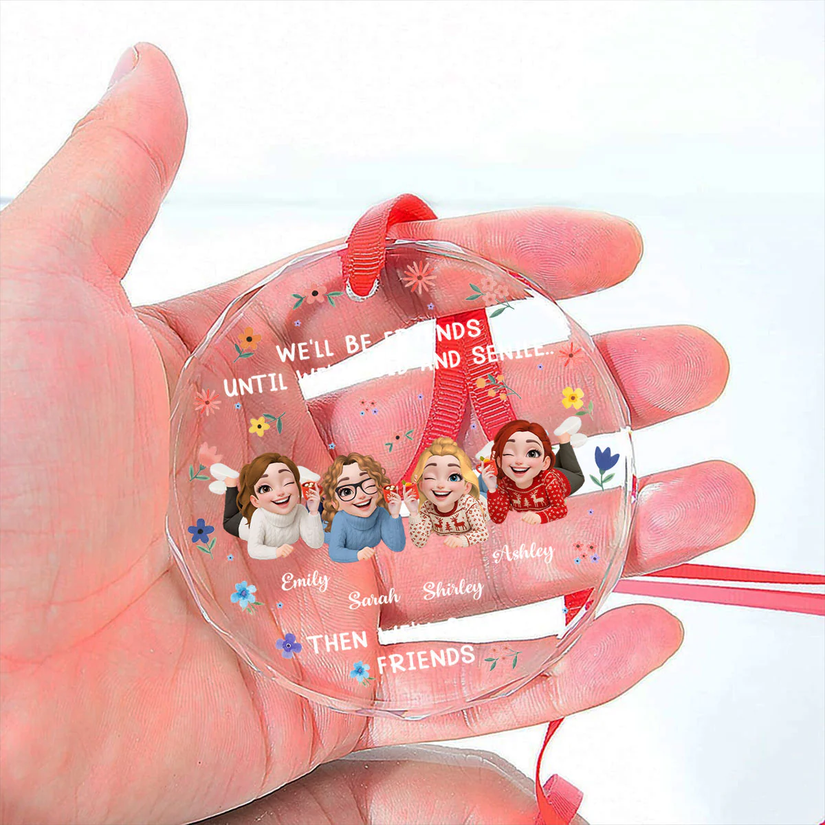 Old And Senile Still Besties - Personalized Custom Glass Ornament - Image 4