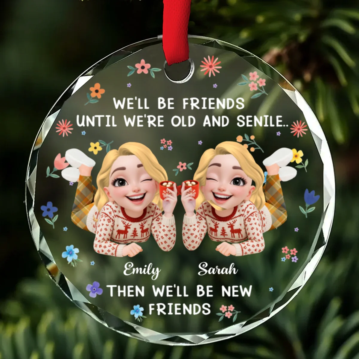 Old And Senile Still Besties - Personalized Custom Glass Ornament - Image 6