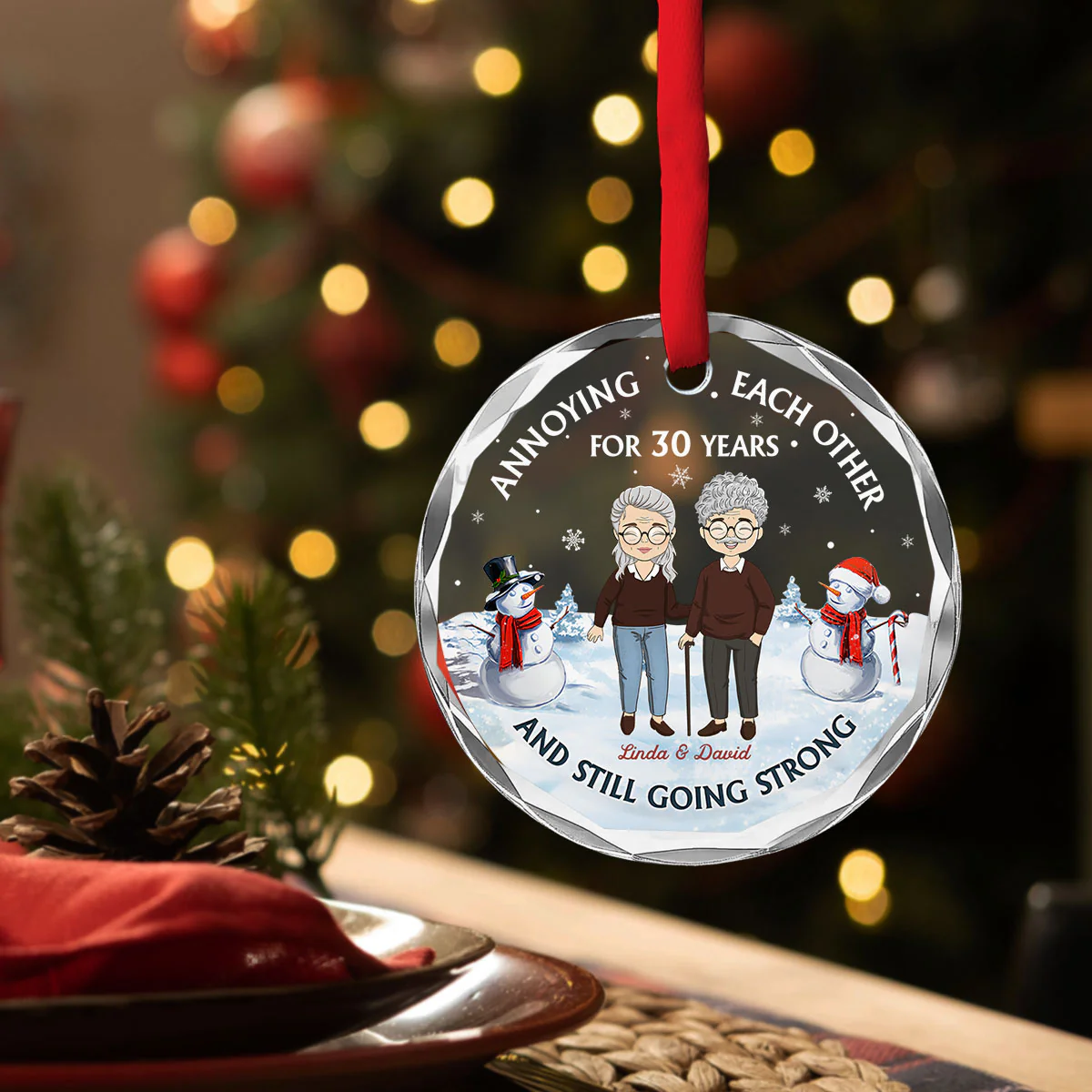 Old Couple Annoying Each Other - Personalized Custom Glass Ornament - Image 3
