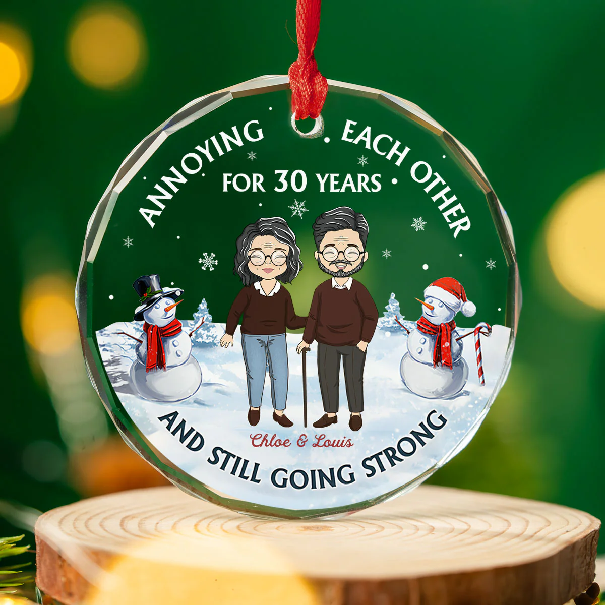 Old Couple Annoying Each Other - Personalized Custom Glass Ornament - Image 4