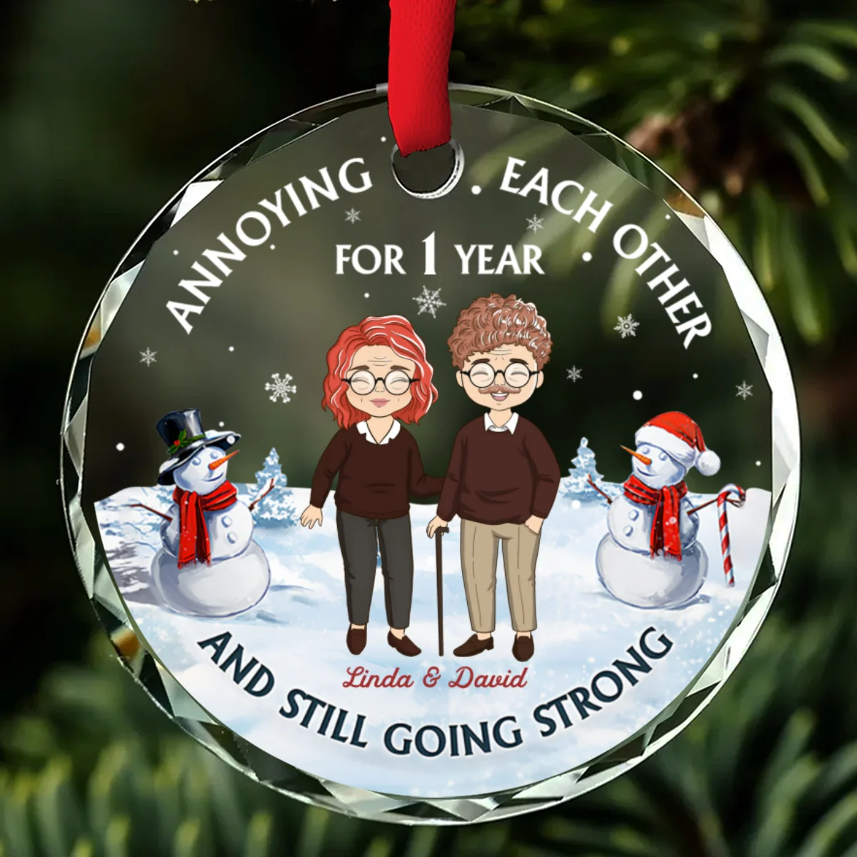 Old Couple Annoying Each Other - Personalized Custom Glass Ornament - Image 6